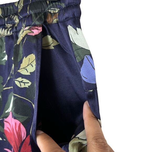Johnny Was Biya Navy Blue Multi Silk Floral Wide Leg Cargo Chiome Pants Small - Picture 8 of 13